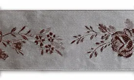 1 1/2" Burgundy Bouquets Woven Ribbon