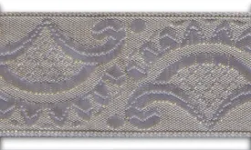 1 1/4" Metallic Pale Gold & White Scrolled Fans Woven Ribbon