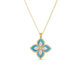 18K GOLD VENETIAN PRINCESS DIAMOND & TURQUOISE FLOWER NECKLACE