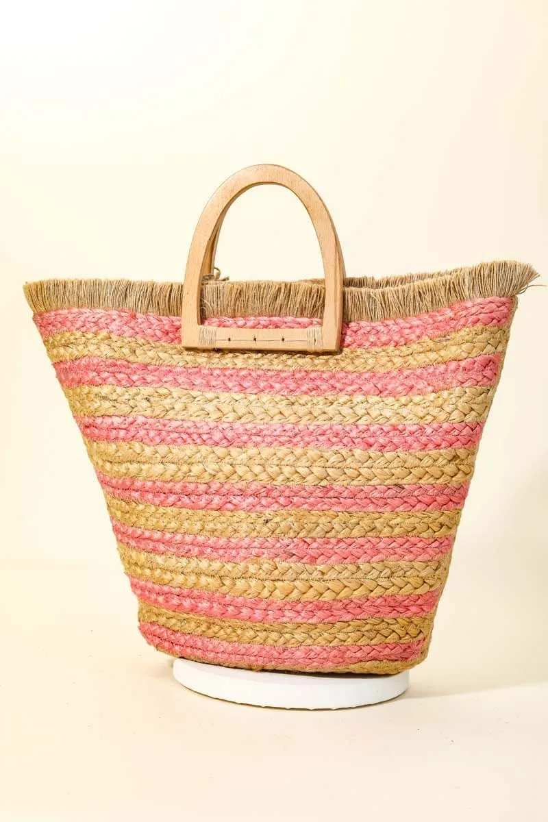 BGA-IN51 Straw Braided Striped Colored Tote Bag