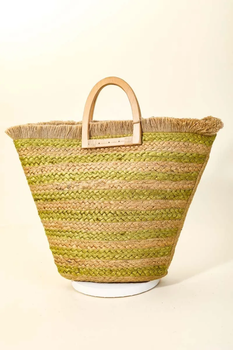 BGA-IN51 Straw Braided Striped Colored Tote Bag