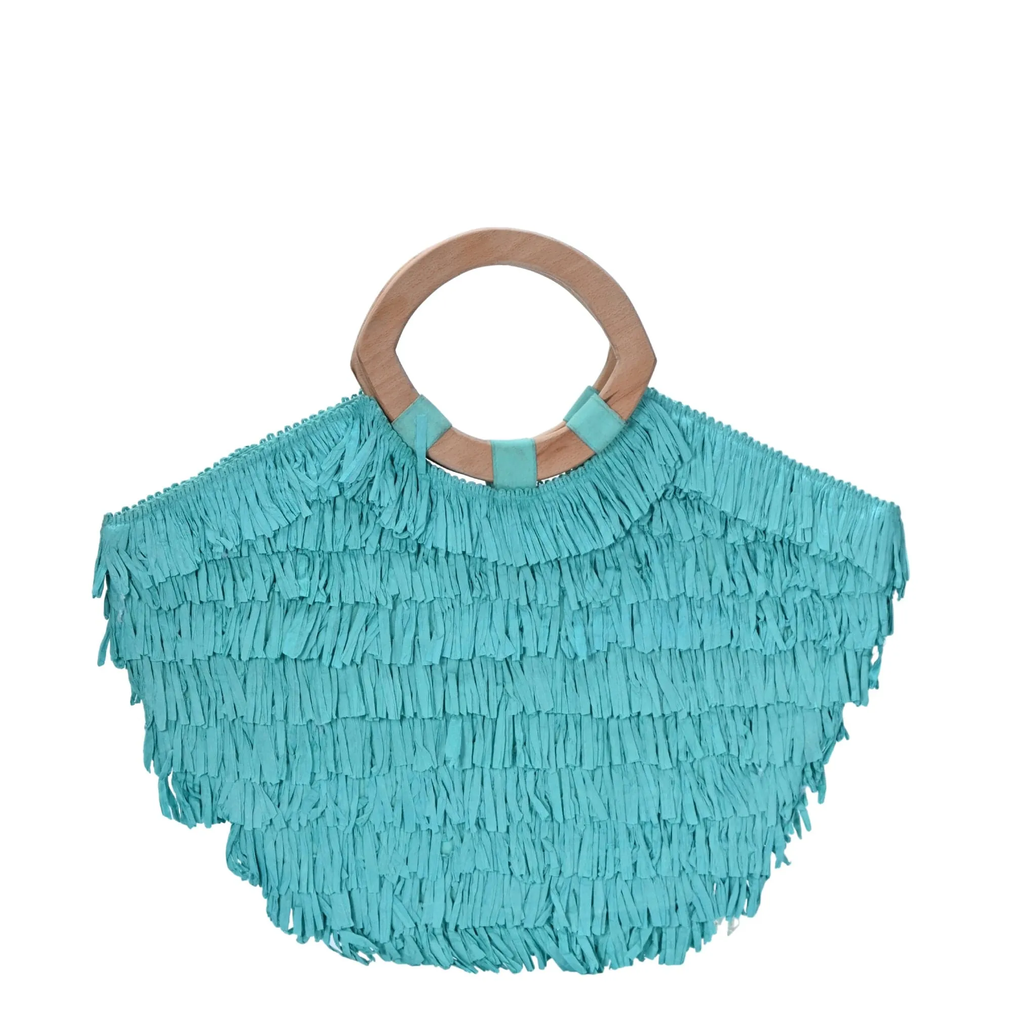 BGAIN277 Donna Raffia Ruffle Tote Bag With Wooden Handles