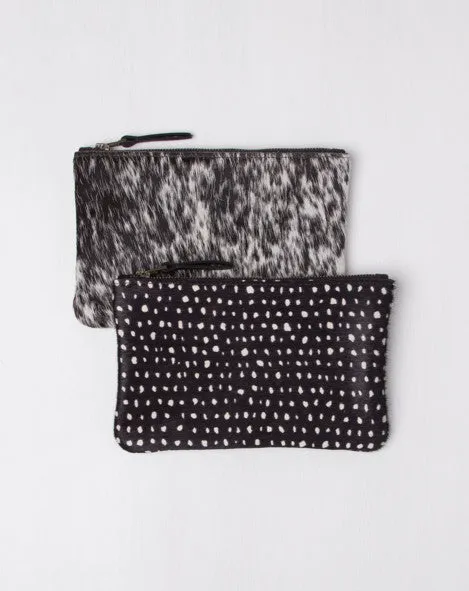 Black Dots Pony Hair Zipper Clutch
