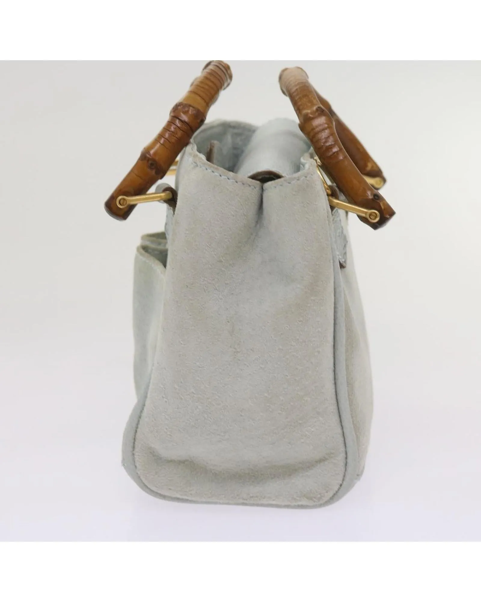 Blue Suede 2way Handbag with Bamboo Handle