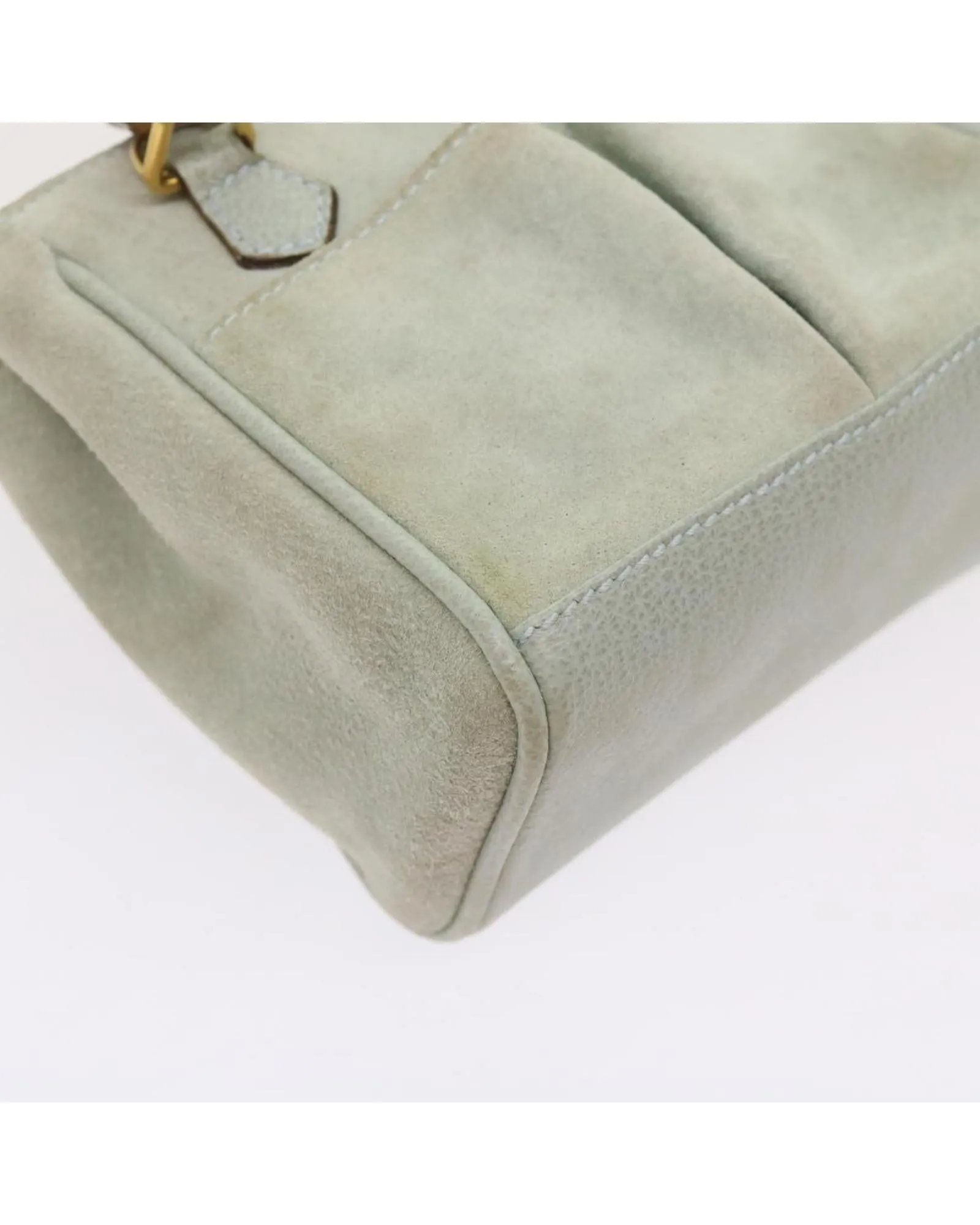 Blue Suede 2way Handbag with Bamboo Handle