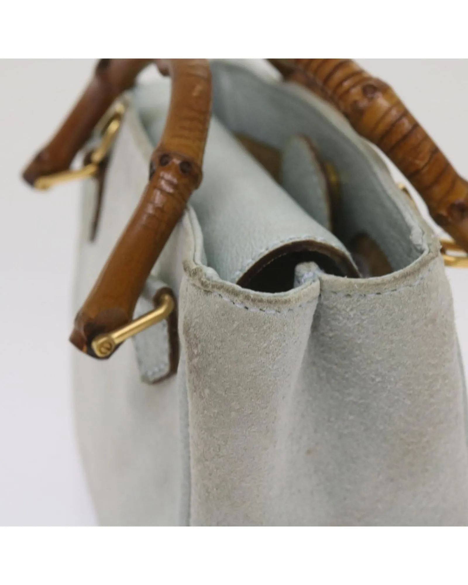 Blue Suede 2way Handbag with Bamboo Handle