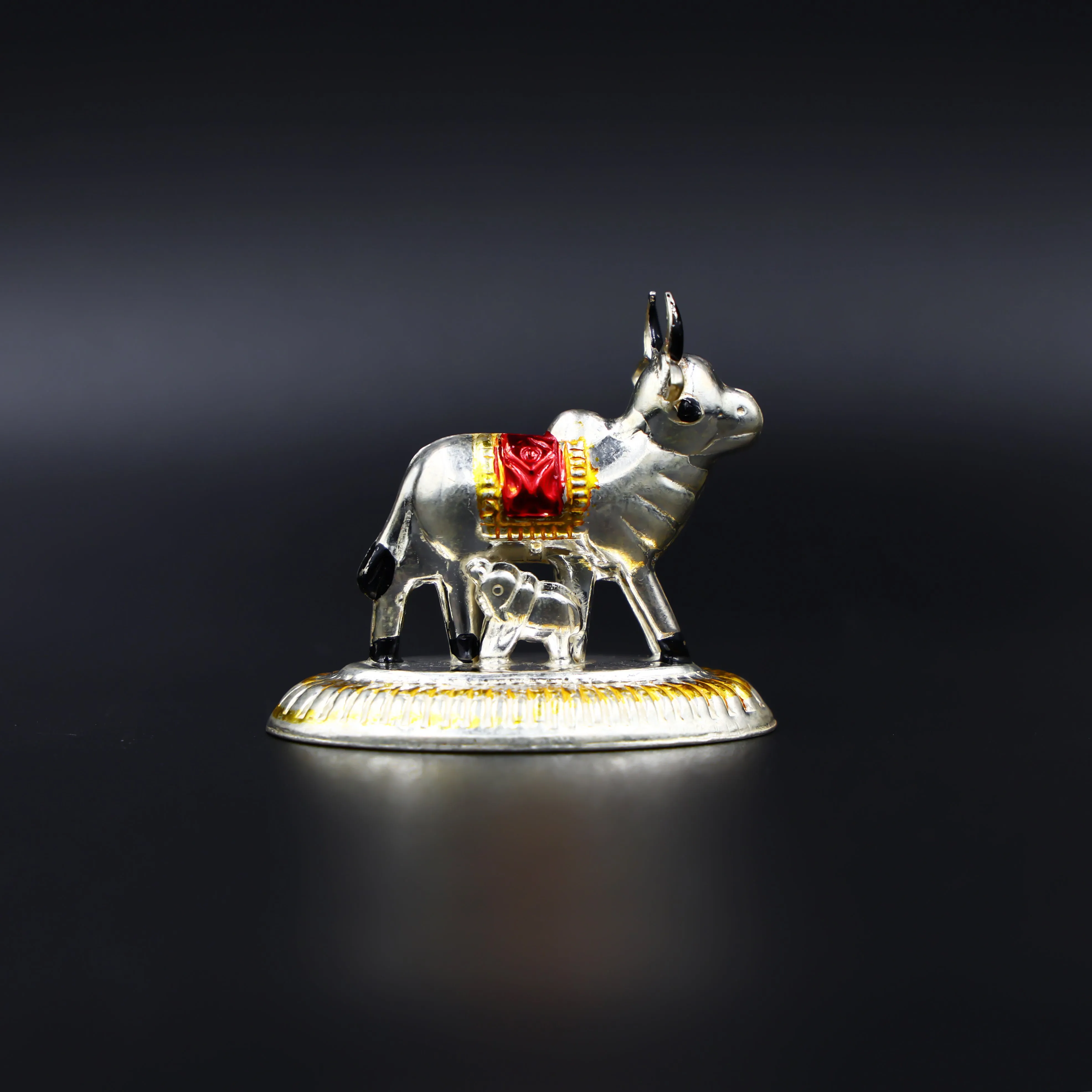 Bring Divine Blessings to Your Home with Our Elegant Silver Cow and Calf Idol