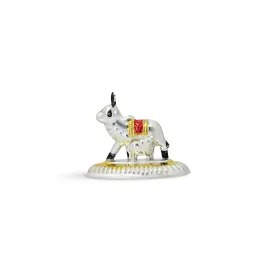 Bring Divine Blessings to Your Home with Our Elegant Silver Cow and Calf Idol