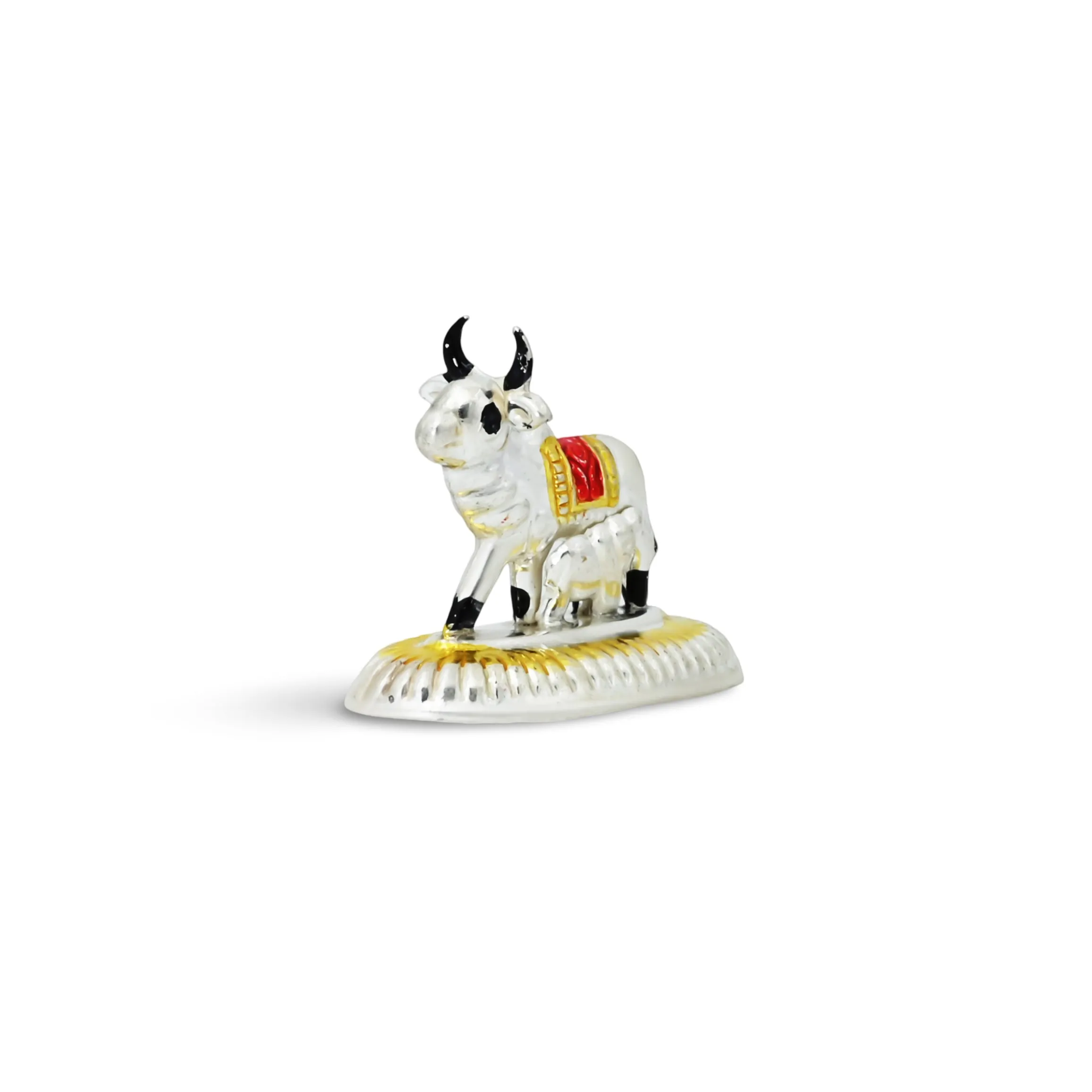 Bring Divine Blessings to Your Home with Our Elegant Silver Cow and Calf Idol