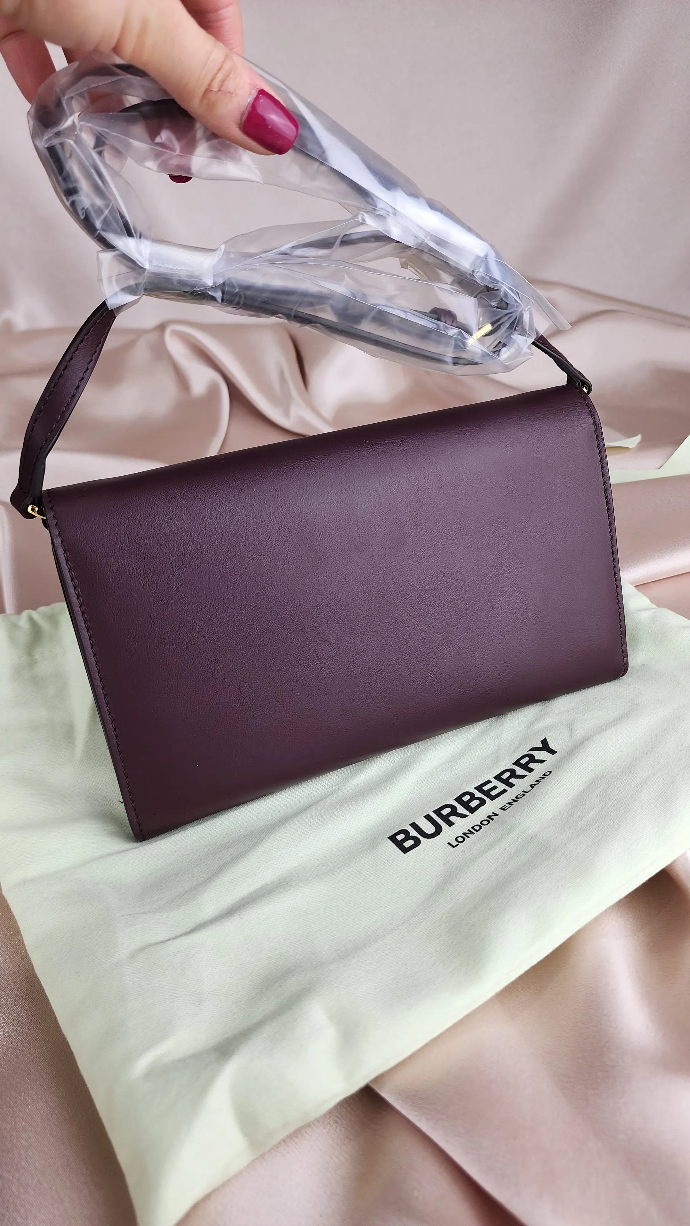 Burberry Mahogany Red Leather Hazelmere Wallet On Strap Bag