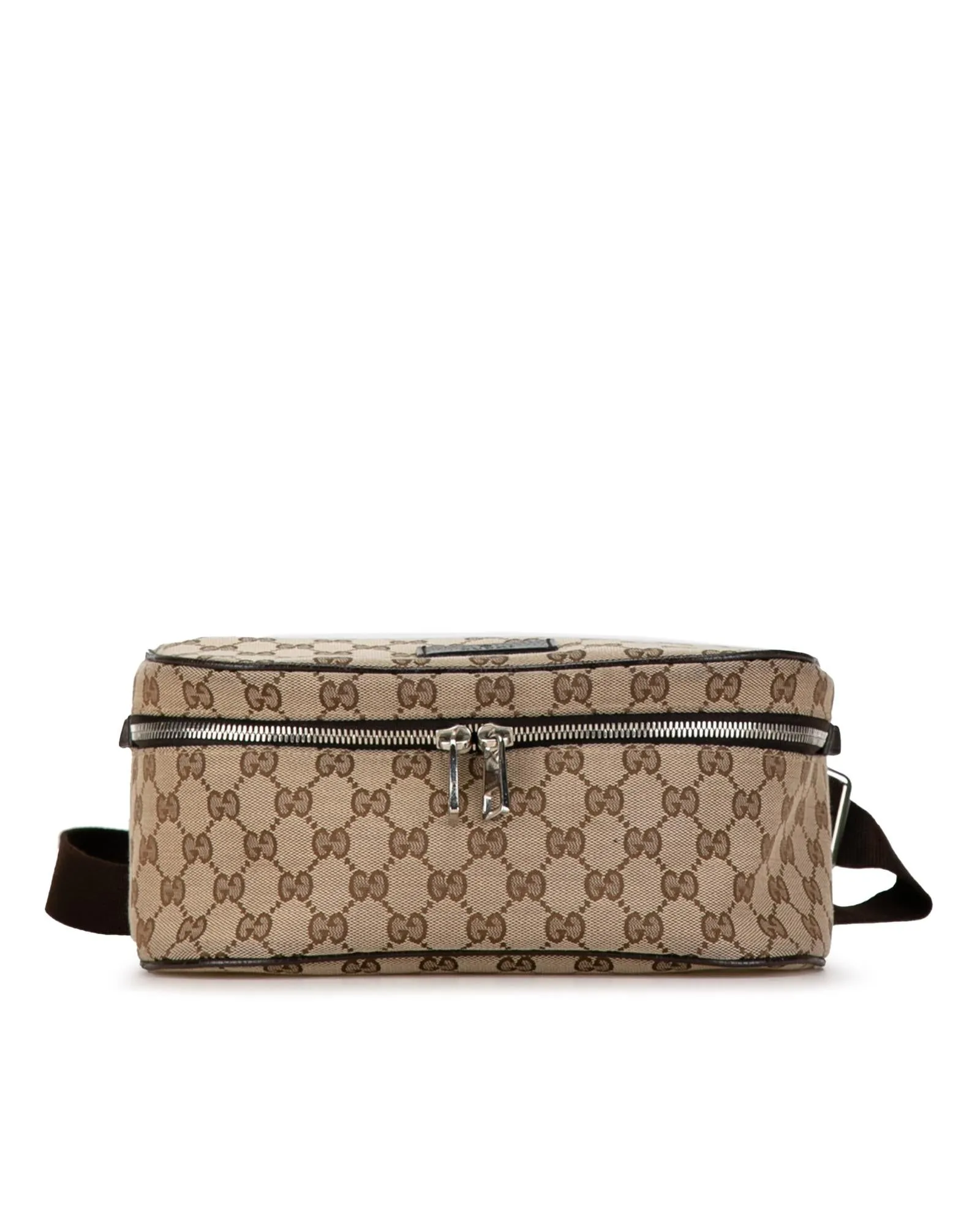 Canvas Waist Pouch with Leather Trim and Multiple Pockets