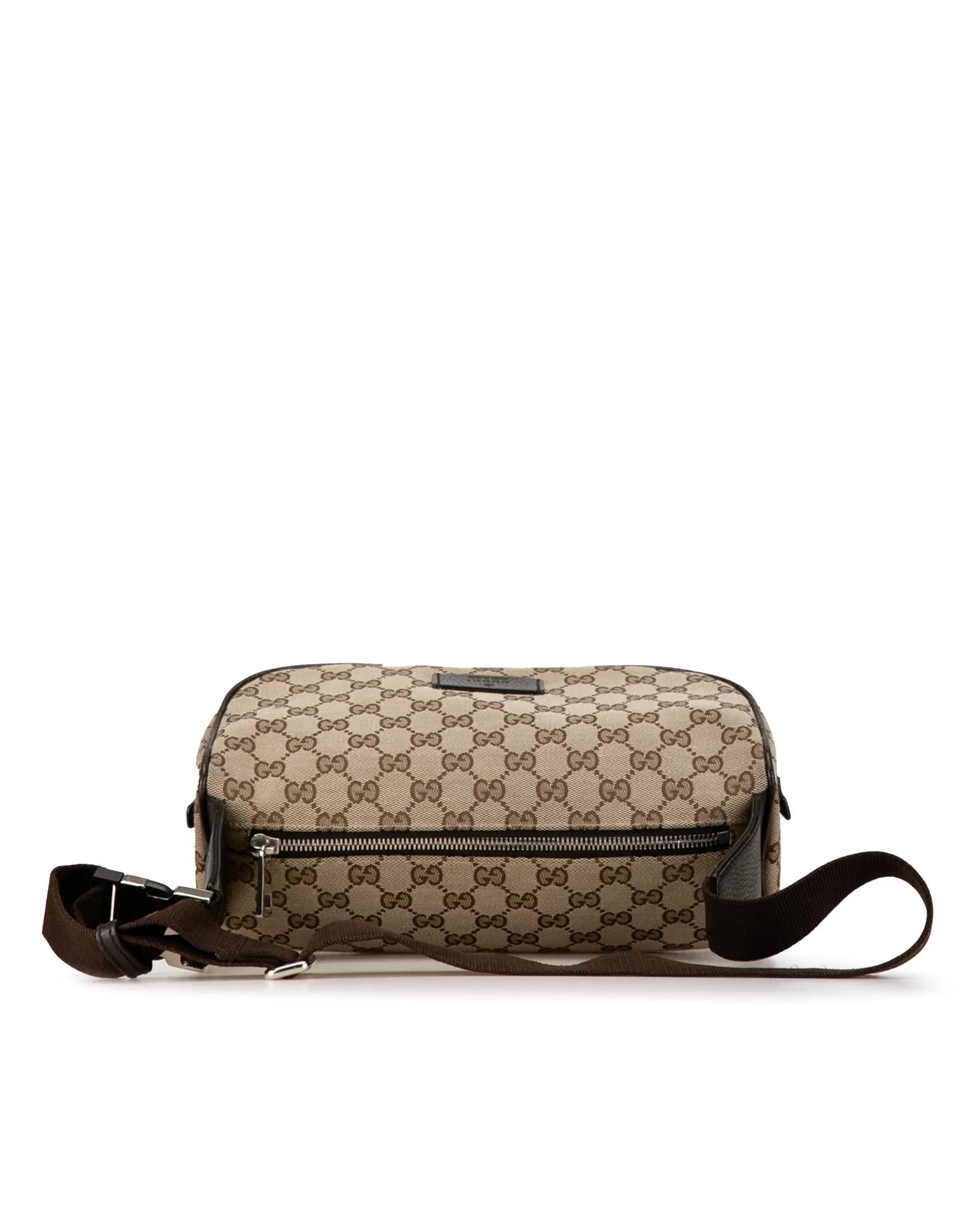 Canvas Waist Pouch with Leather Trim and Multiple Pockets
