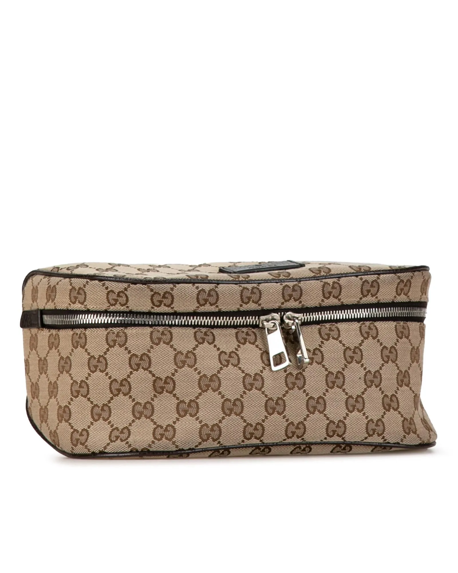 Canvas Waist Pouch with Leather Trim and Multiple Pockets