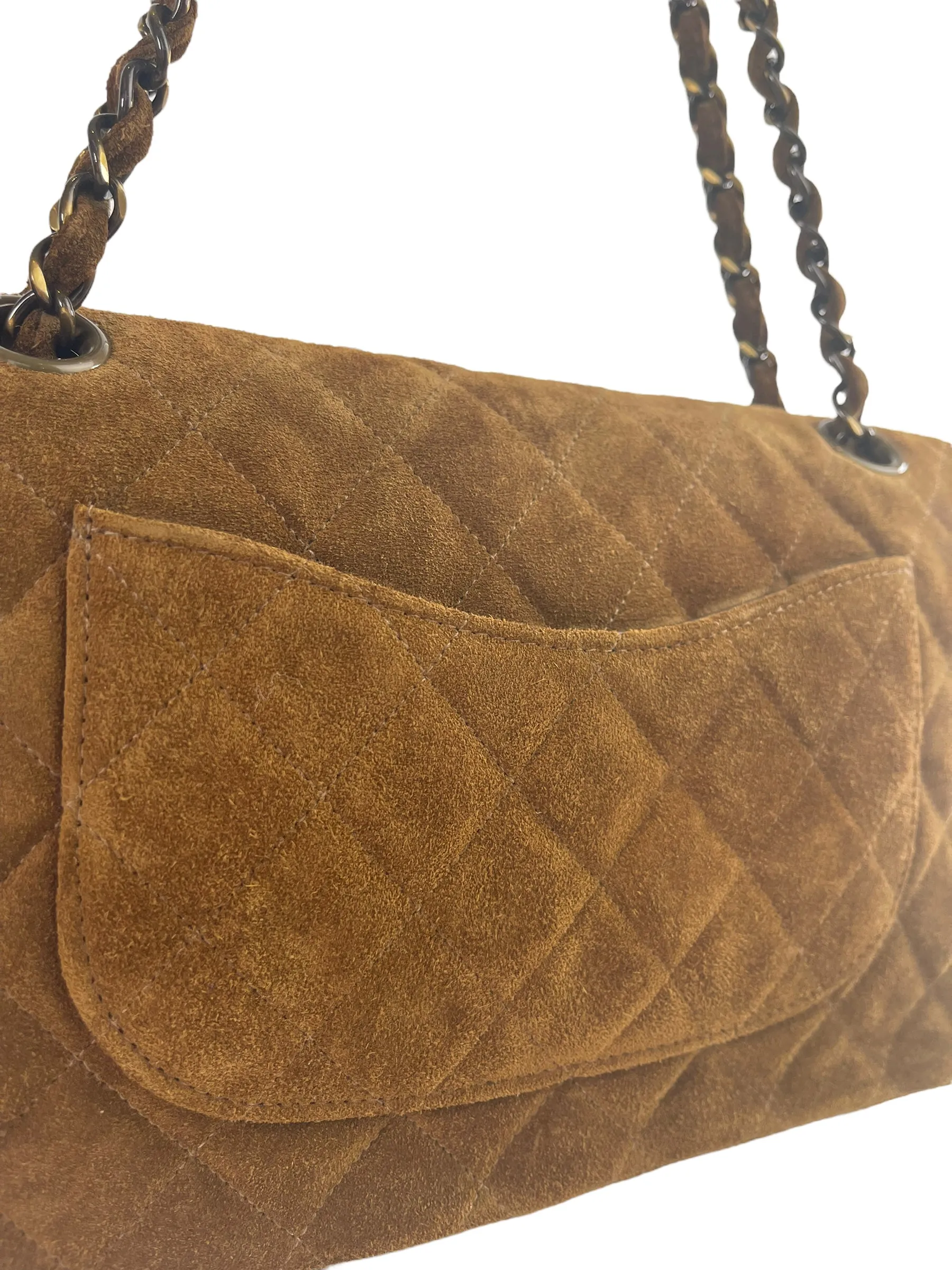 Chanel Brown Quilted Suede Medium Classic Double Flap