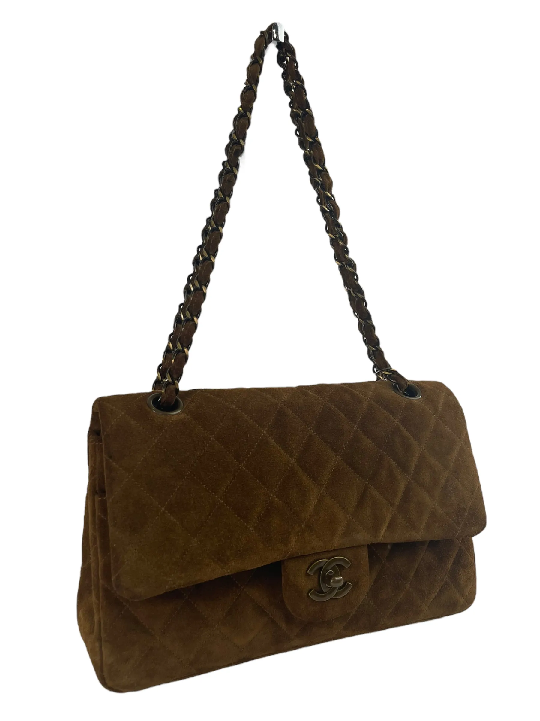 Chanel Brown Quilted Suede Medium Classic Double Flap