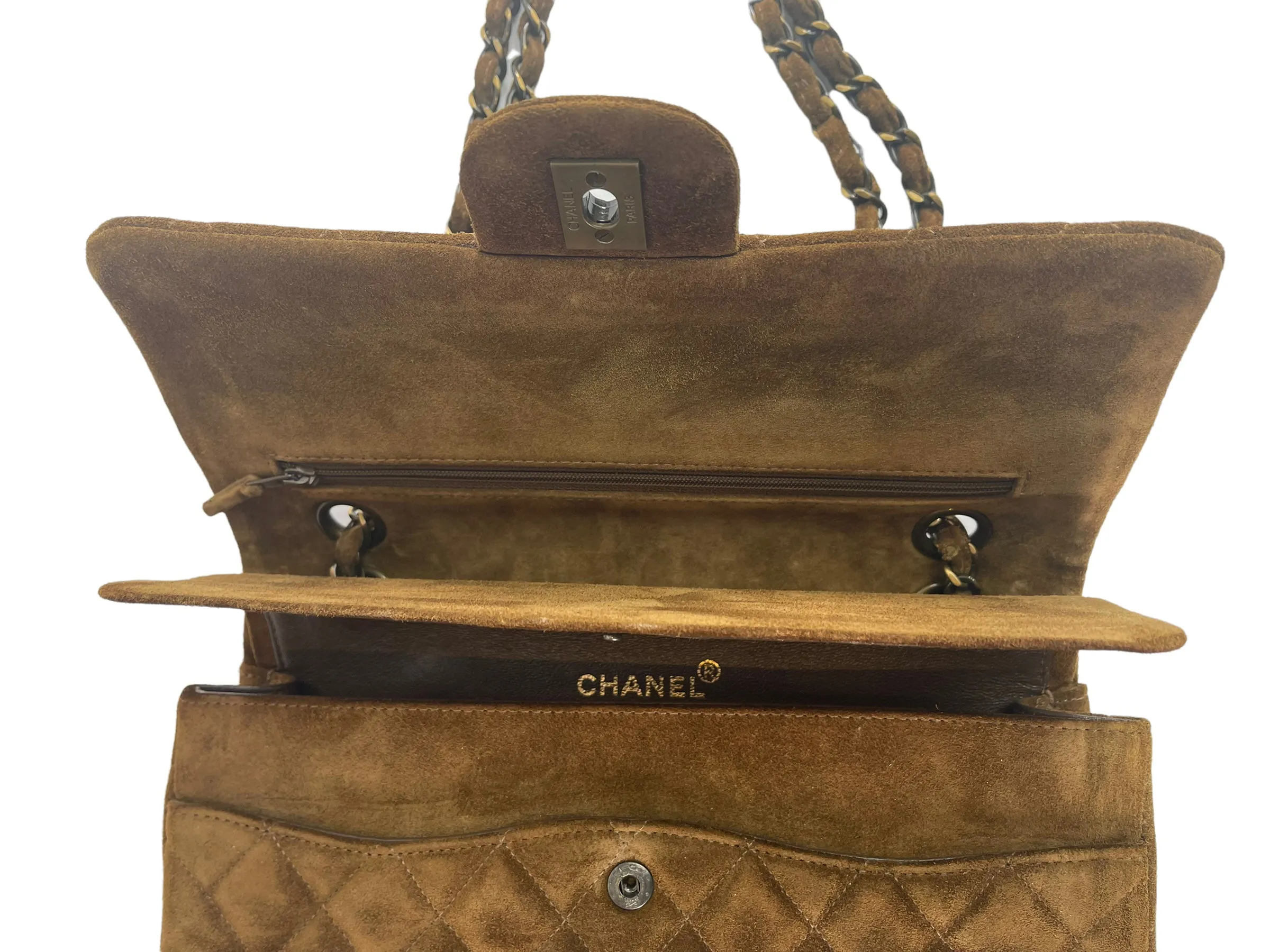 Chanel Brown Quilted Suede Medium Classic Double Flap