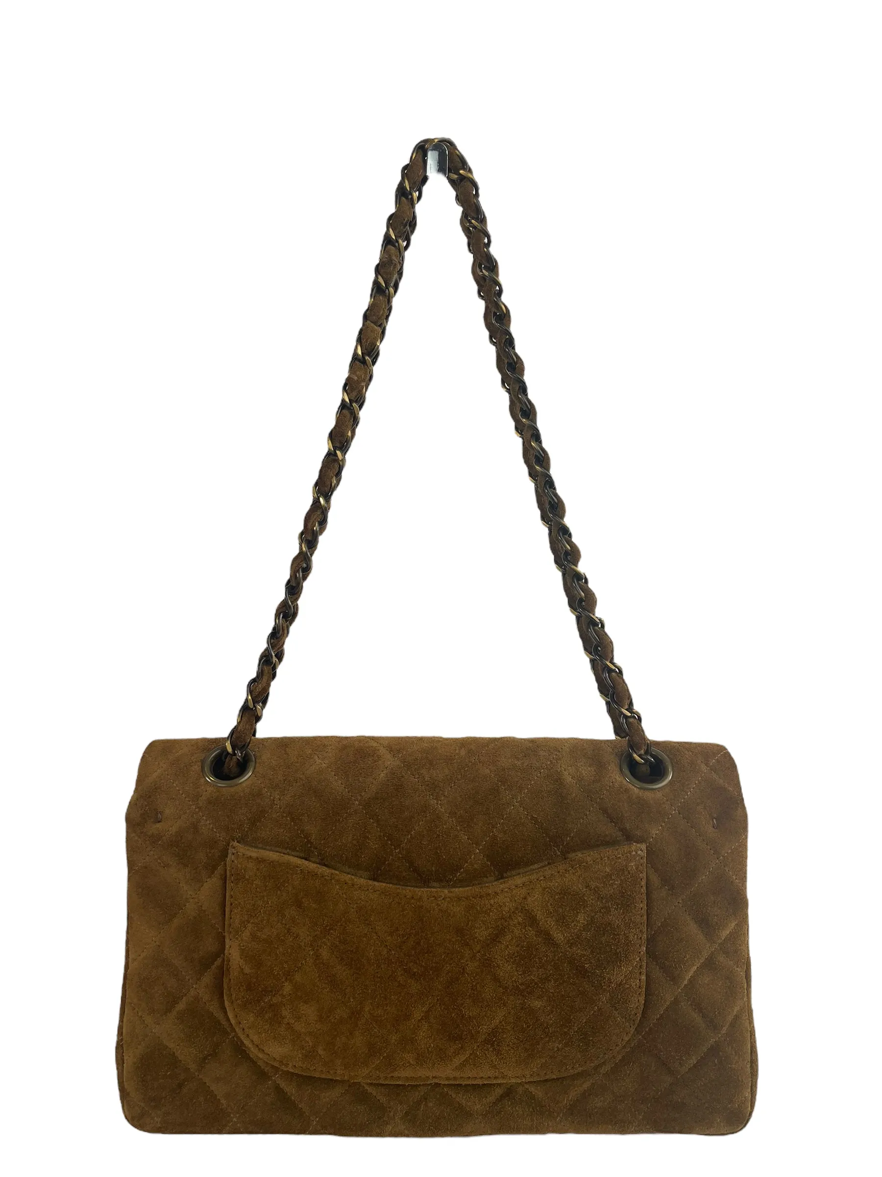 Chanel Brown Quilted Suede Medium Classic Double Flap