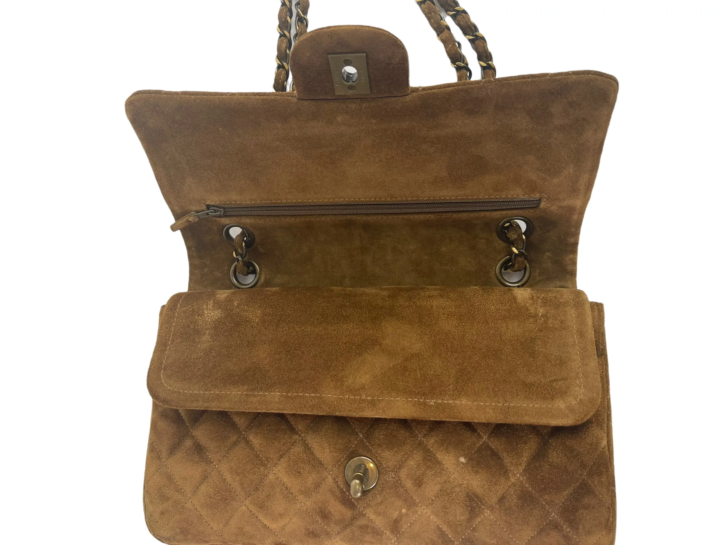 Chanel Brown Quilted Suede Medium Classic Double Flap