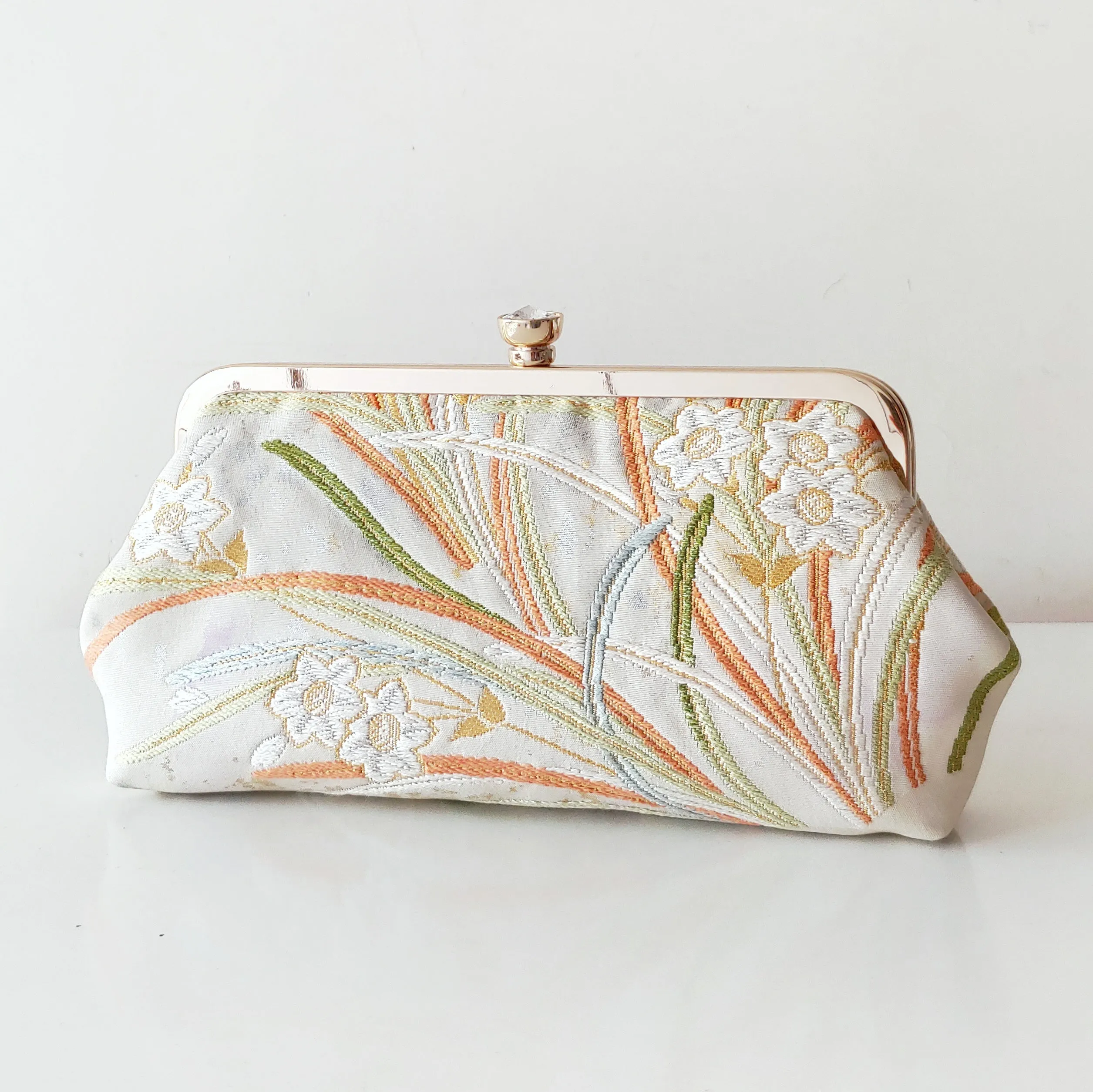Daffodils / narcissisus Kimono Clutch | Upcycled from vintage Japanese Obi