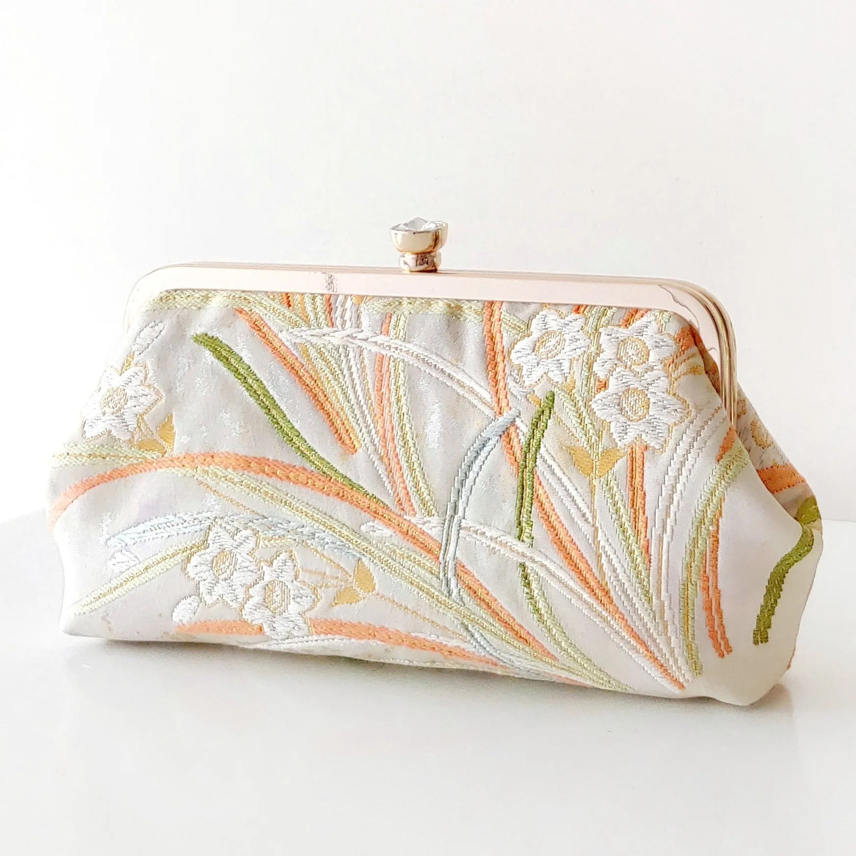 Daffodils / narcissisus Kimono Clutch | Upcycled from vintage Japanese Obi