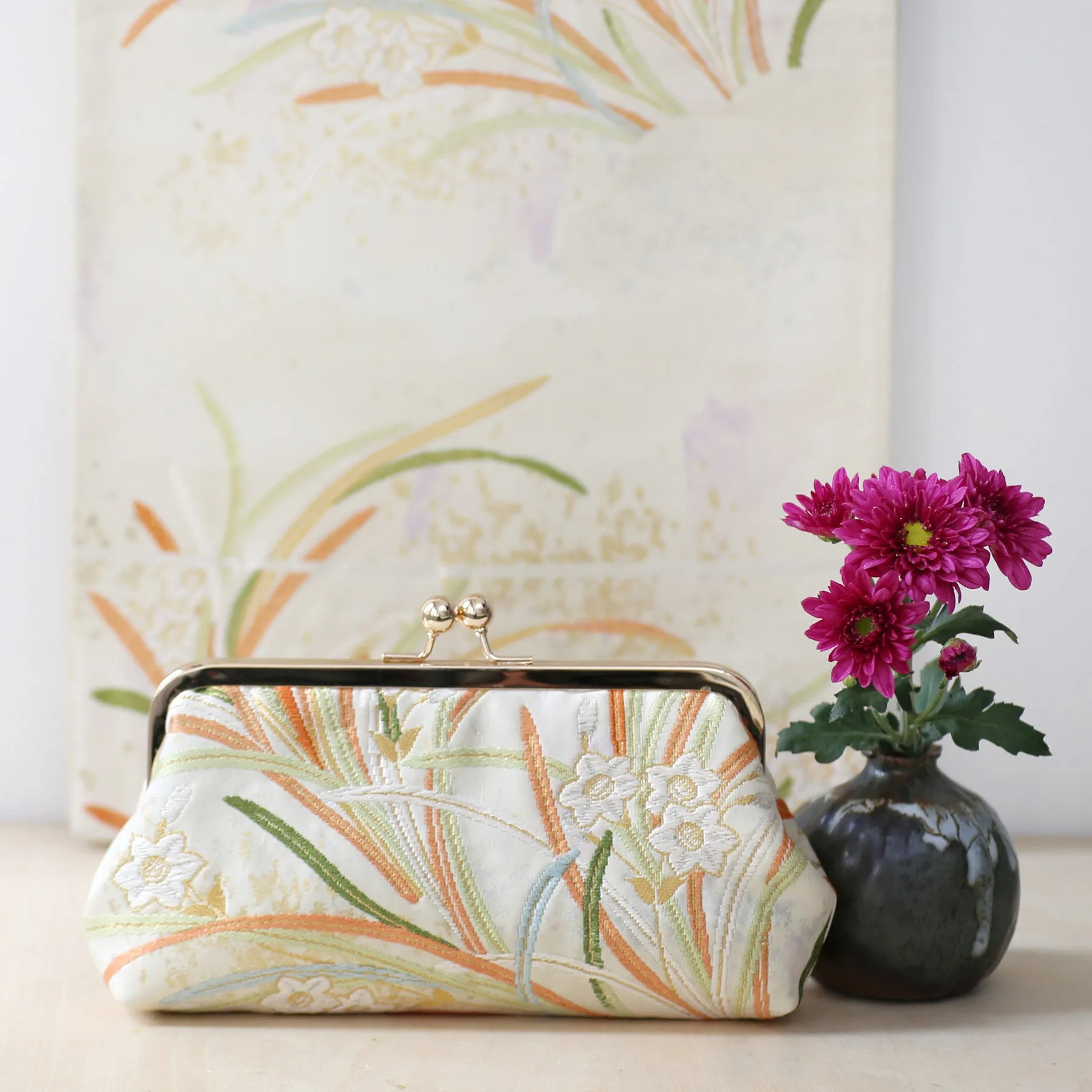 Daffodils / narcissisus Kimono Clutch | Upcycled from vintage Japanese Obi