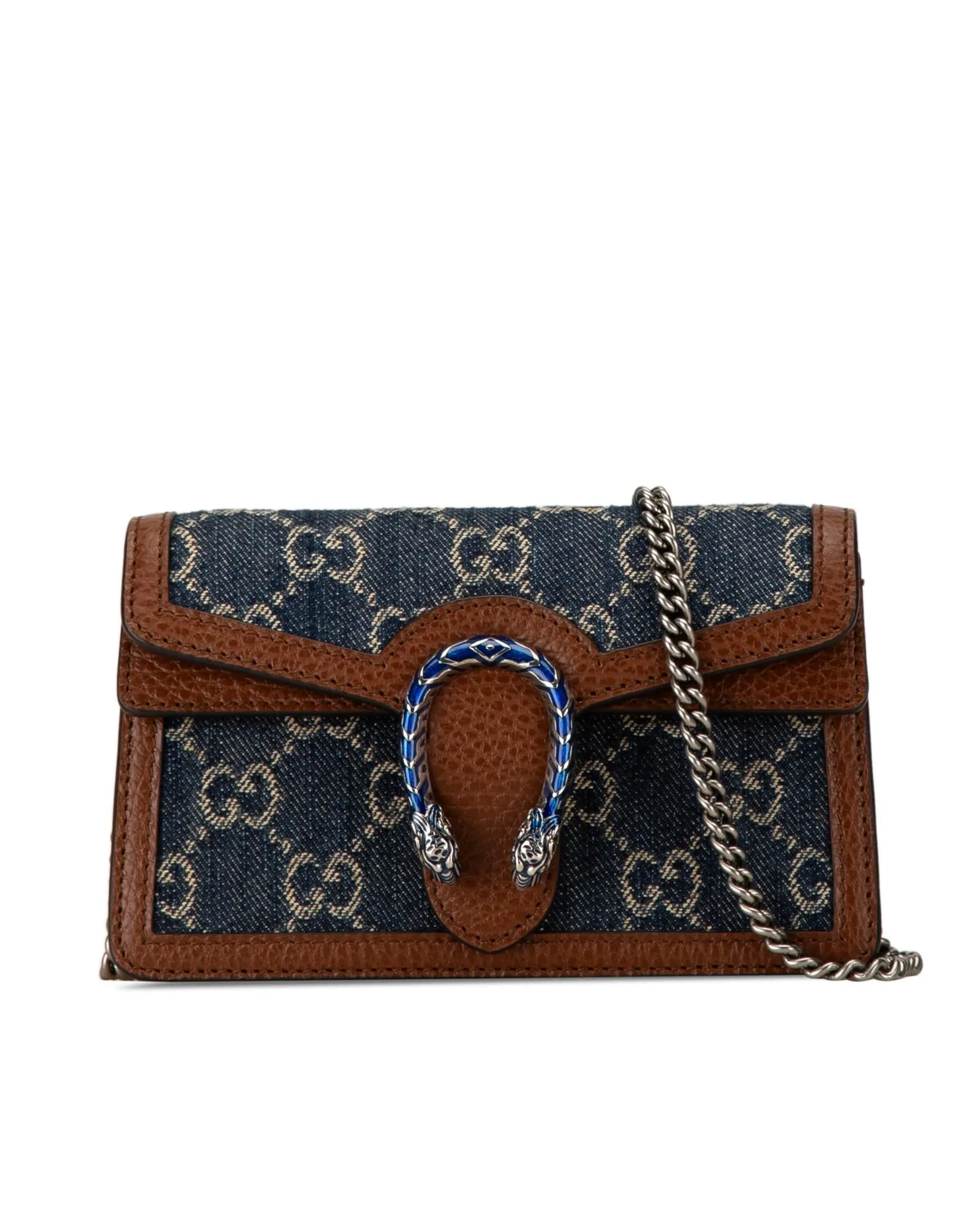 Denim Crossbody Bag with Chain Strap and Flap Closure
