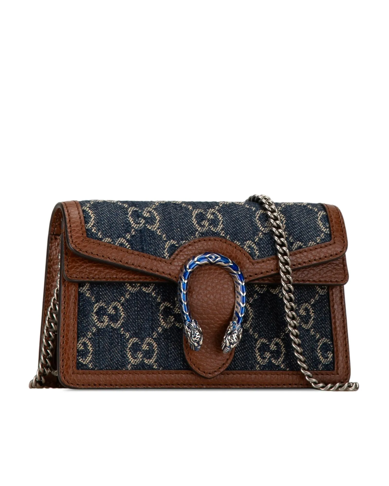Denim Crossbody Bag with Chain Strap and Flap Closure