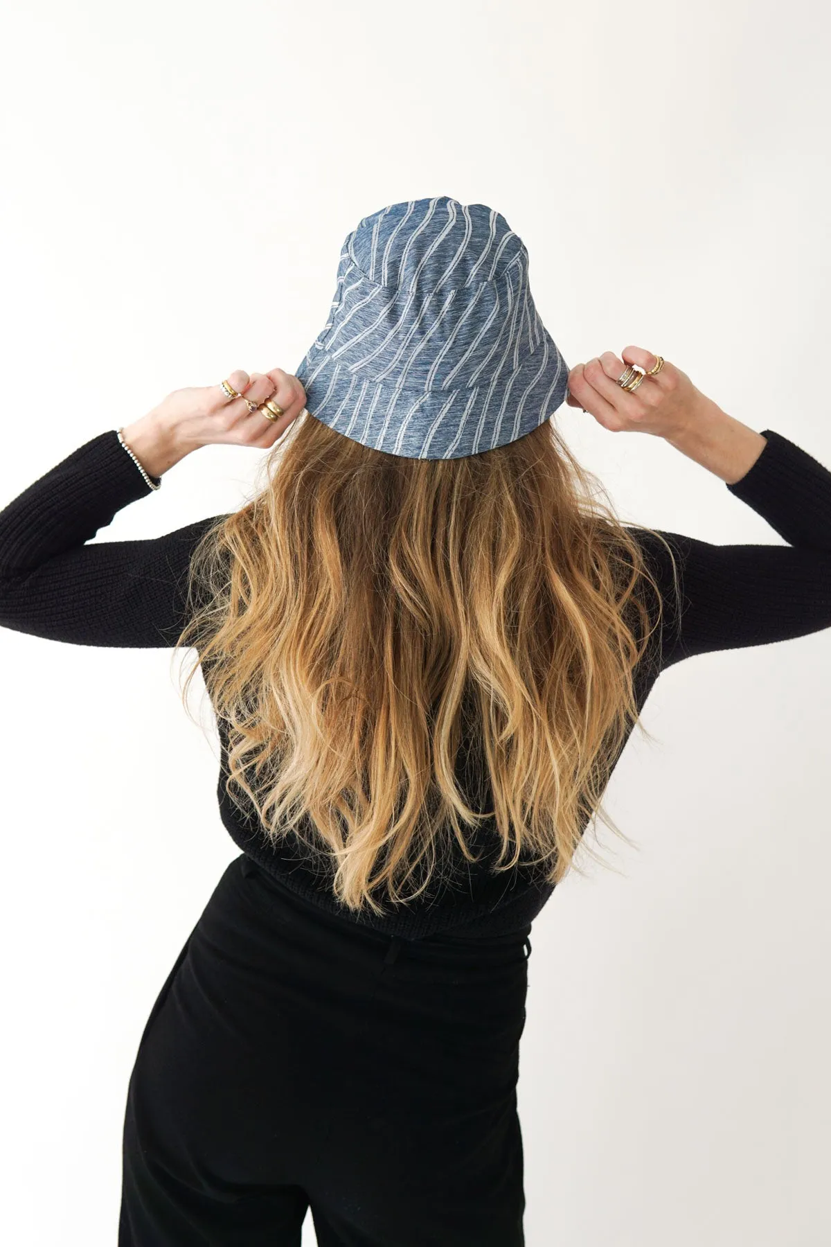 Denim striped bucket hat