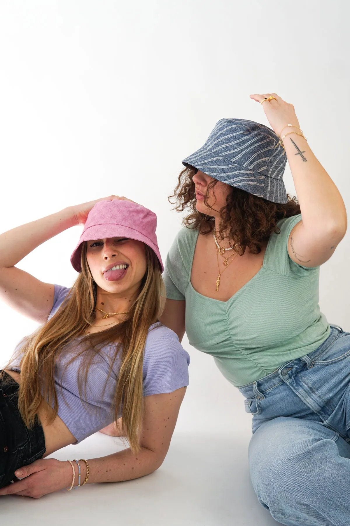 Denim striped bucket hat