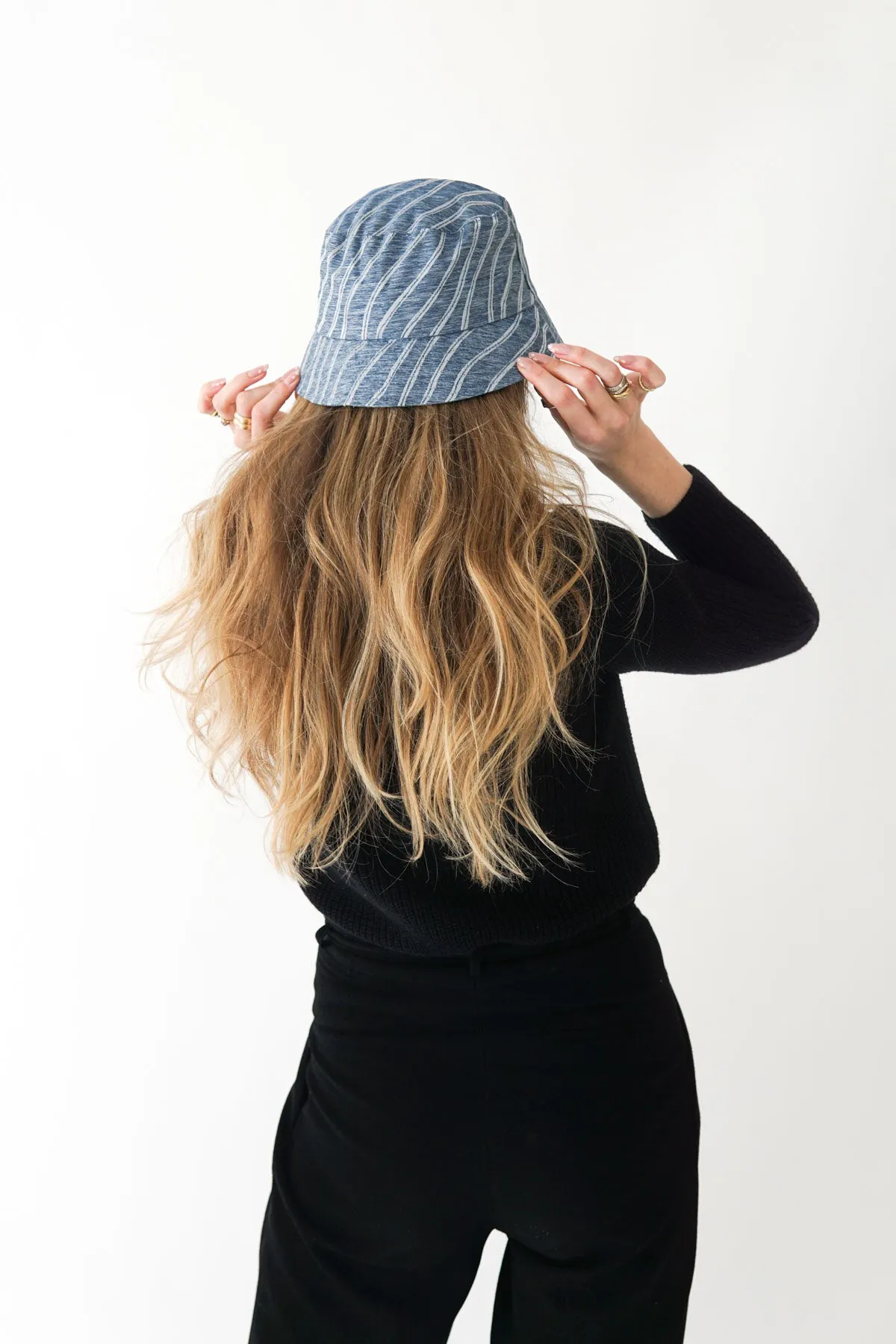 Denim striped bucket hat