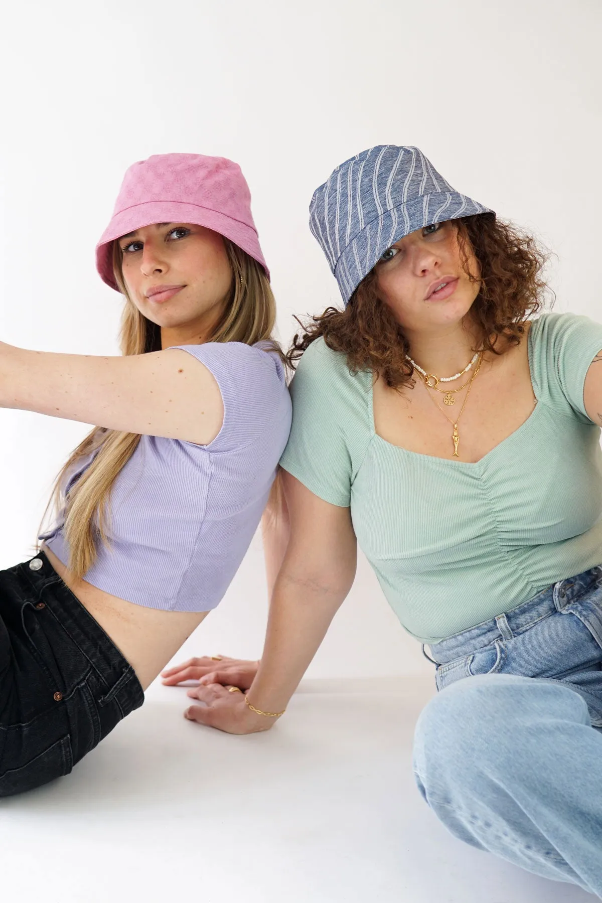 Denim striped bucket hat