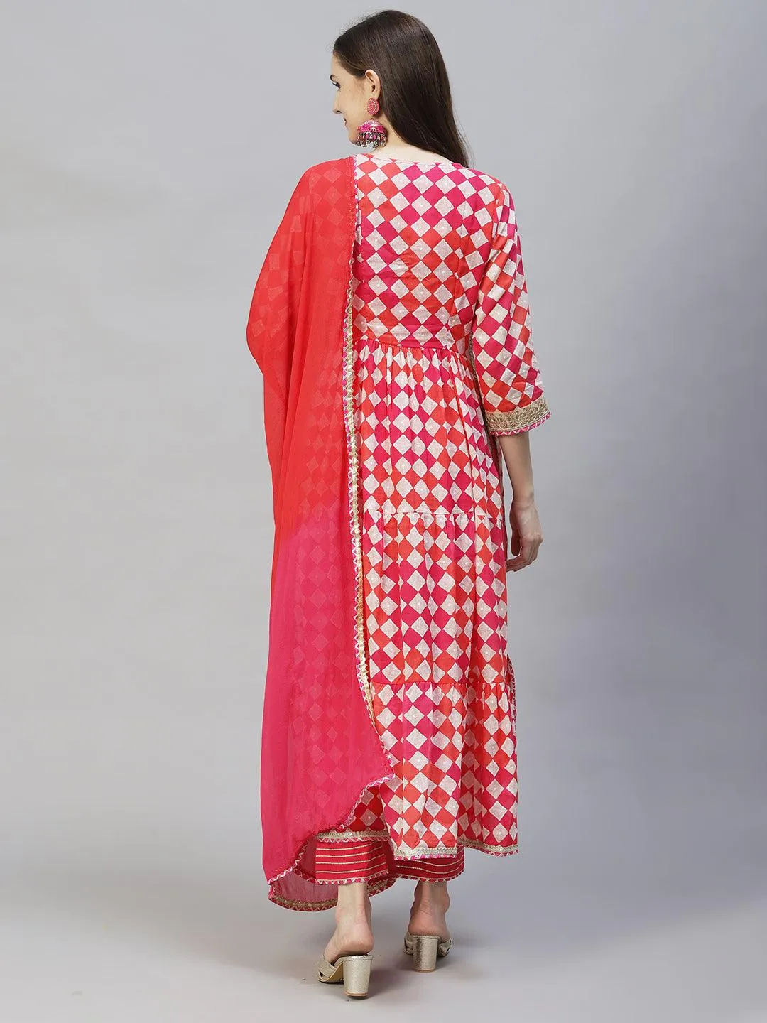 Ethnic Printed & Embroidered A-Line Kurta with Pants & Dupatta - Multi