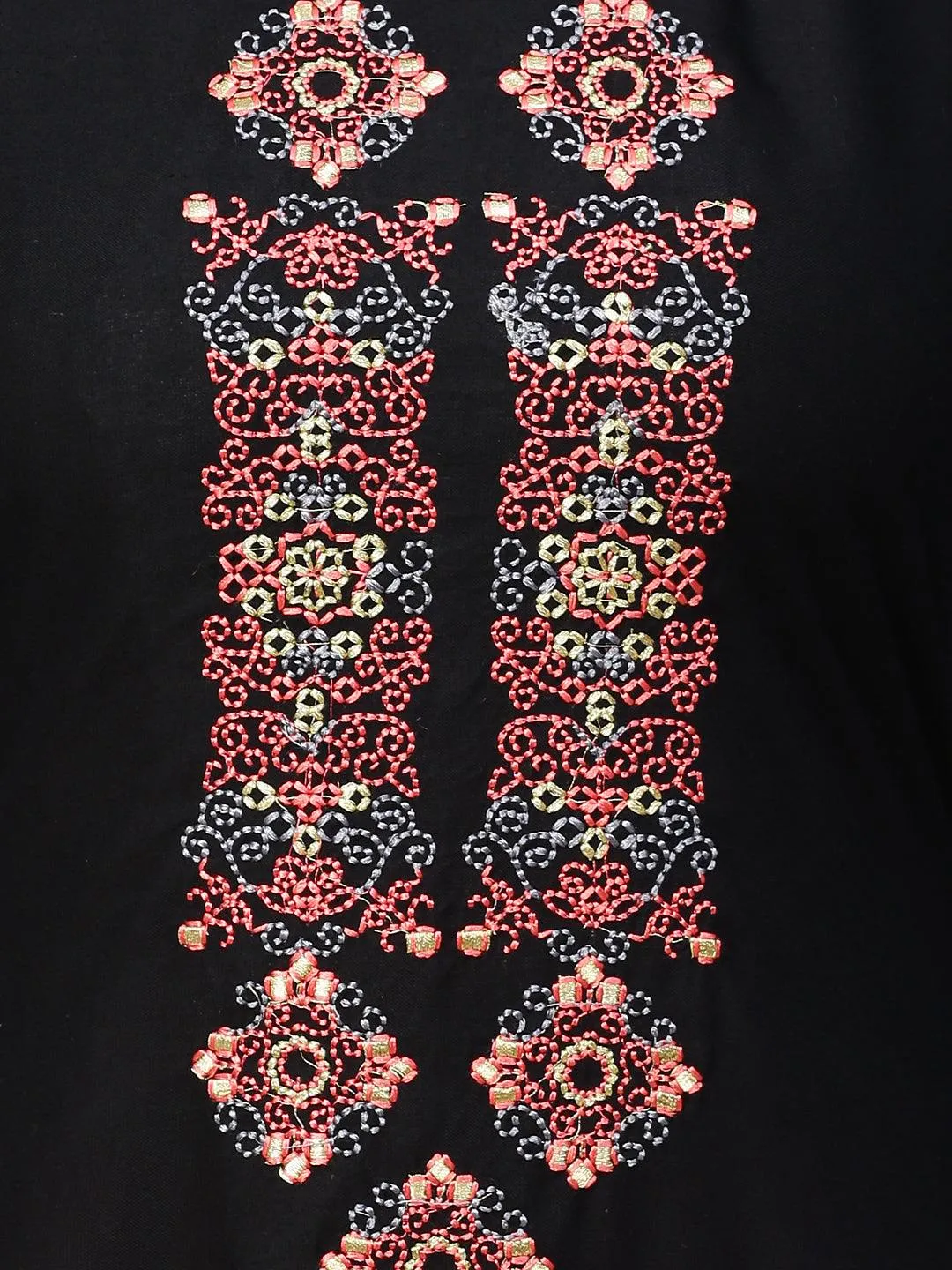 Ethnic Printed & Embroidered Straight Kurta with Skirt - Black