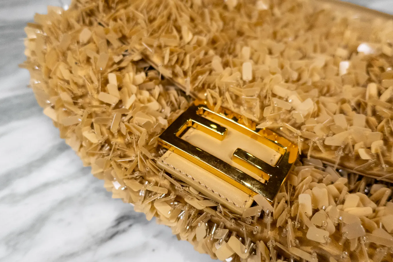 Fendi Sand Color Leather and Sequin Baguette Bag