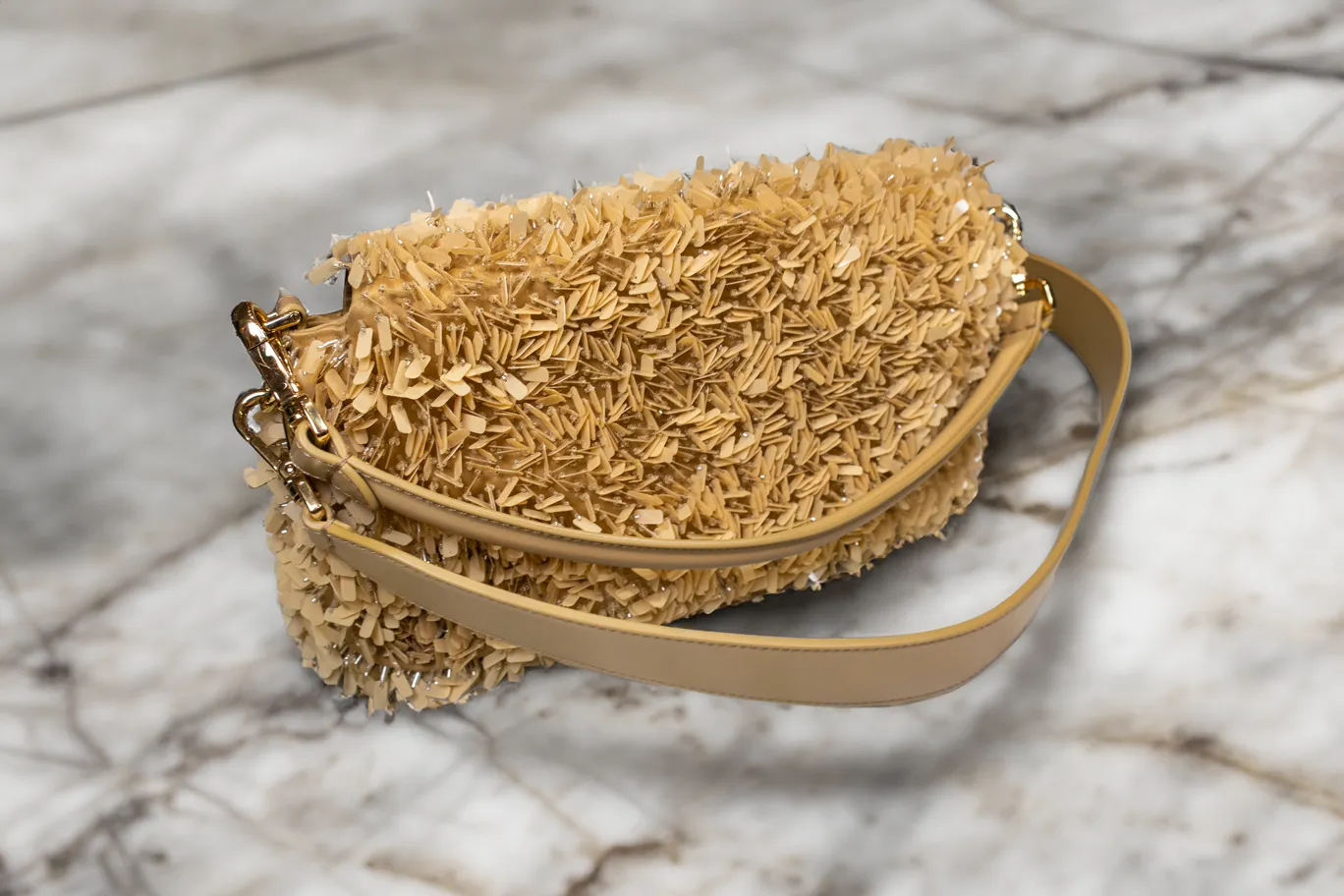 Fendi Sand Color Leather and Sequin Baguette Bag