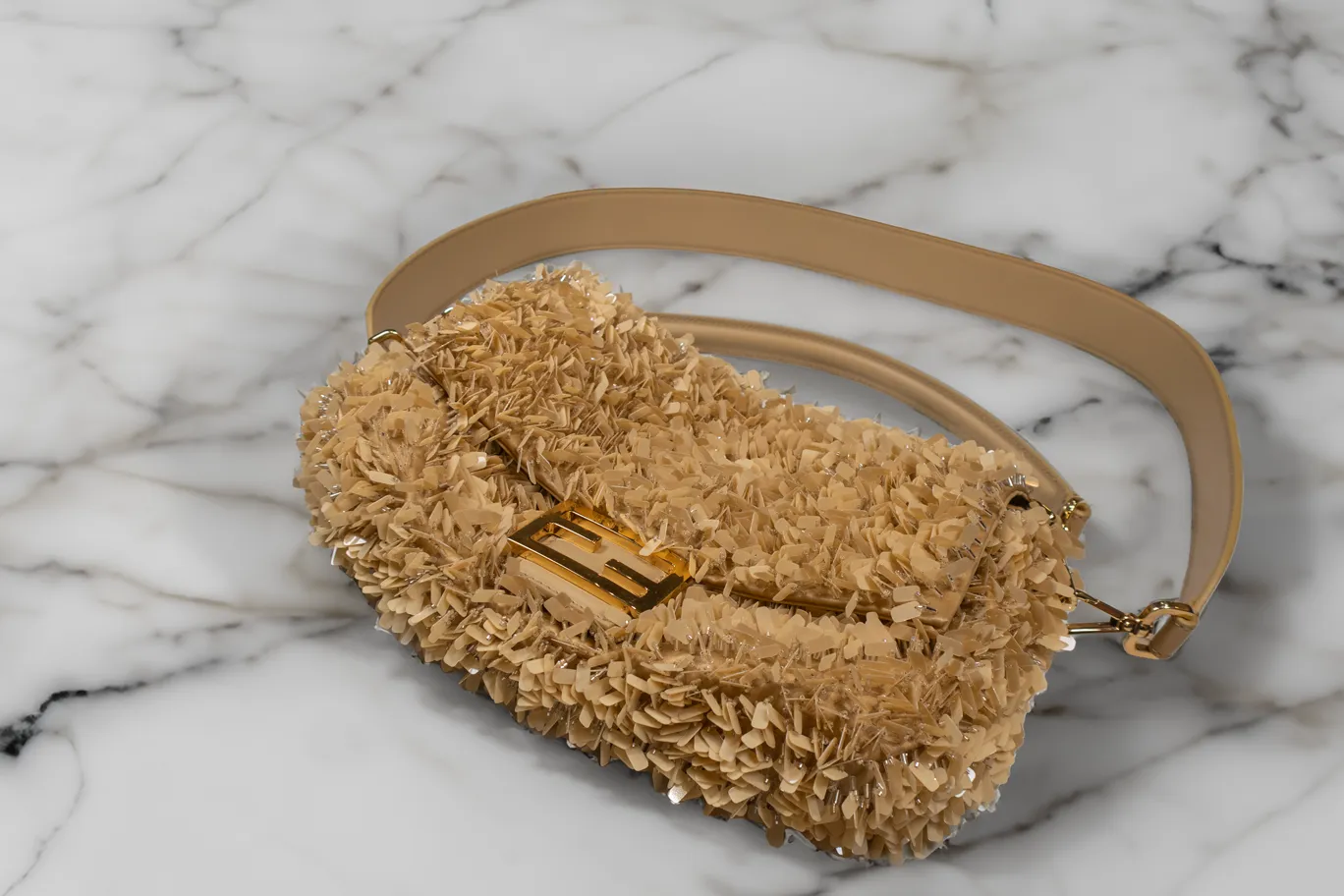 Fendi Sand Color Leather and Sequin Baguette Bag