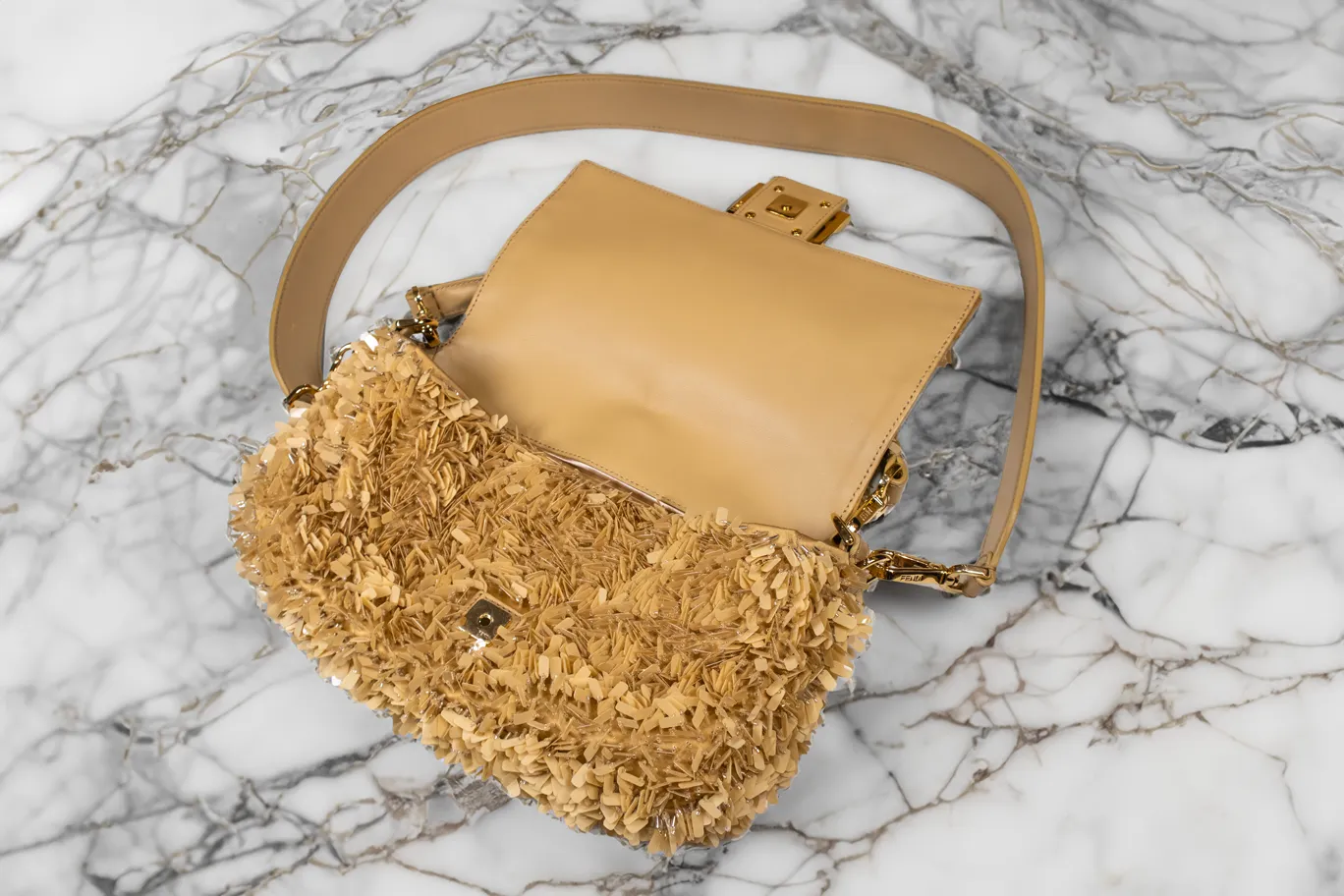 Fendi Sand Color Leather and Sequin Baguette Bag