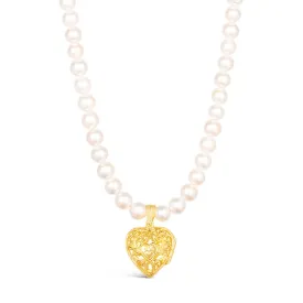 Gold Keepsake Heart Necklace With Ivory Pearls