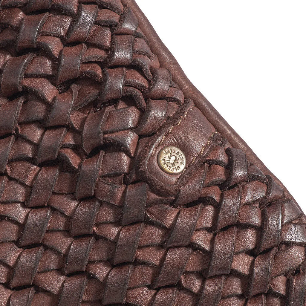 Leather bumbag decorated with weaving / 15798 - Brown