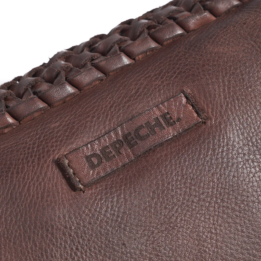 Leather bumbag decorated with weaving / 15798 - Brown