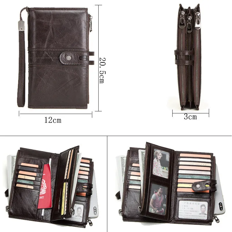Men's Leather Wallet Leather Purse Hand Bag Clutch Bag Card Package Storage Bag For Unisex
