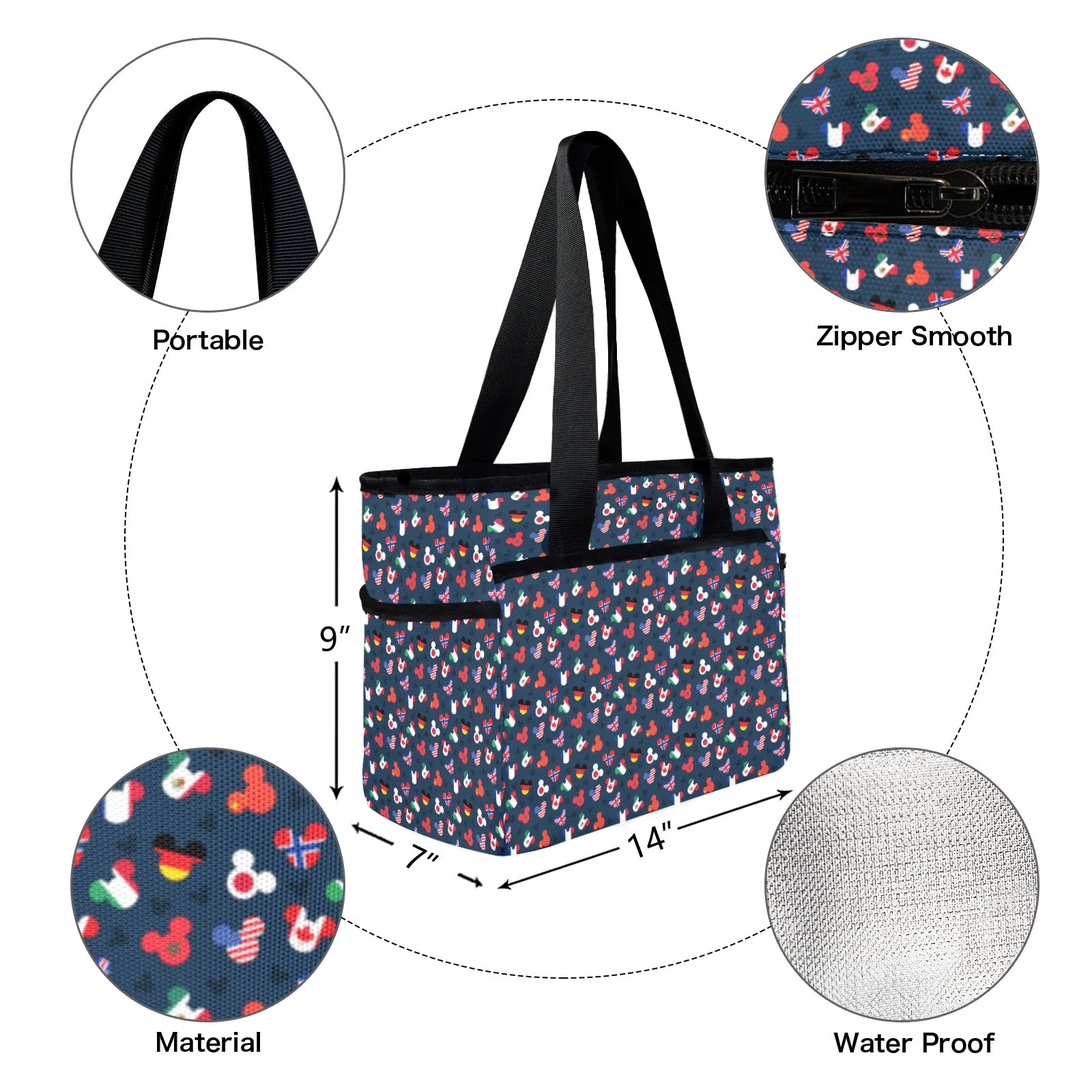 Mickey Flags Large Capacity Insulated Tote Bag