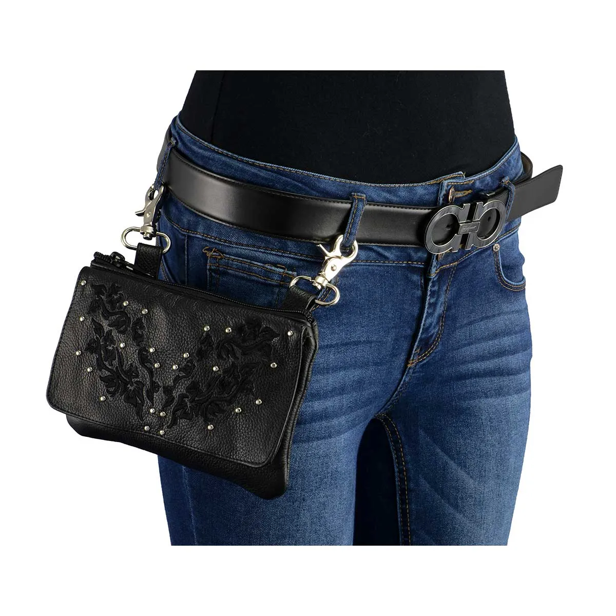 Milwaukee Leather MP8853 Women's 'Flower' Black Leather Multi Pocket