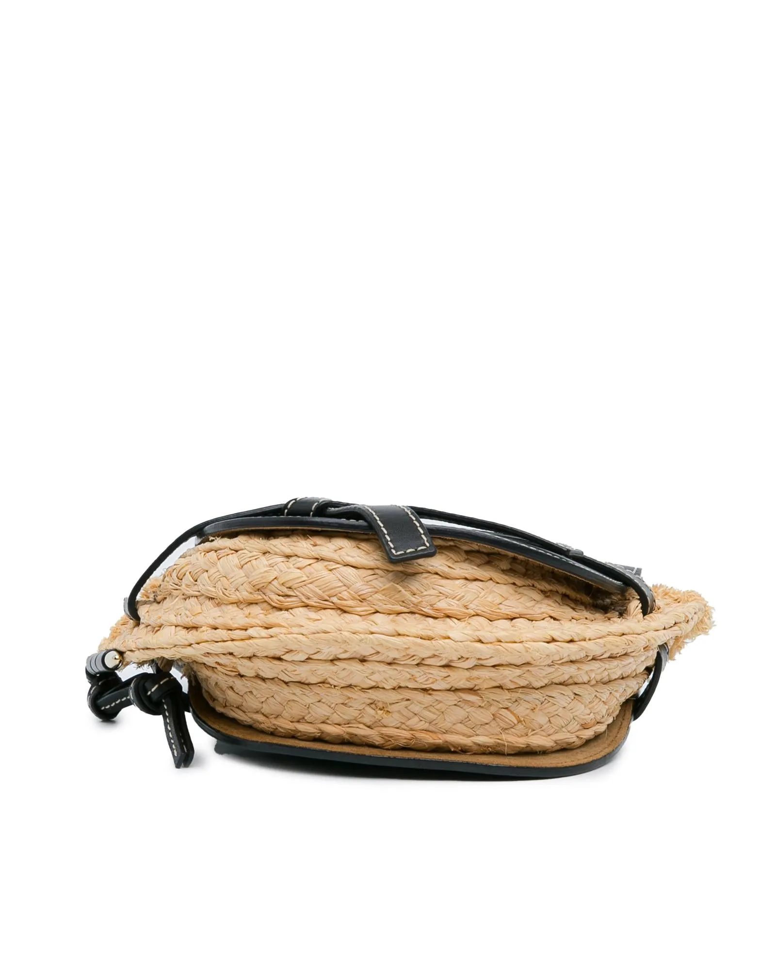 Mini Raffia Crossbody Bag with Leather Trim and Knotted Strap Closure