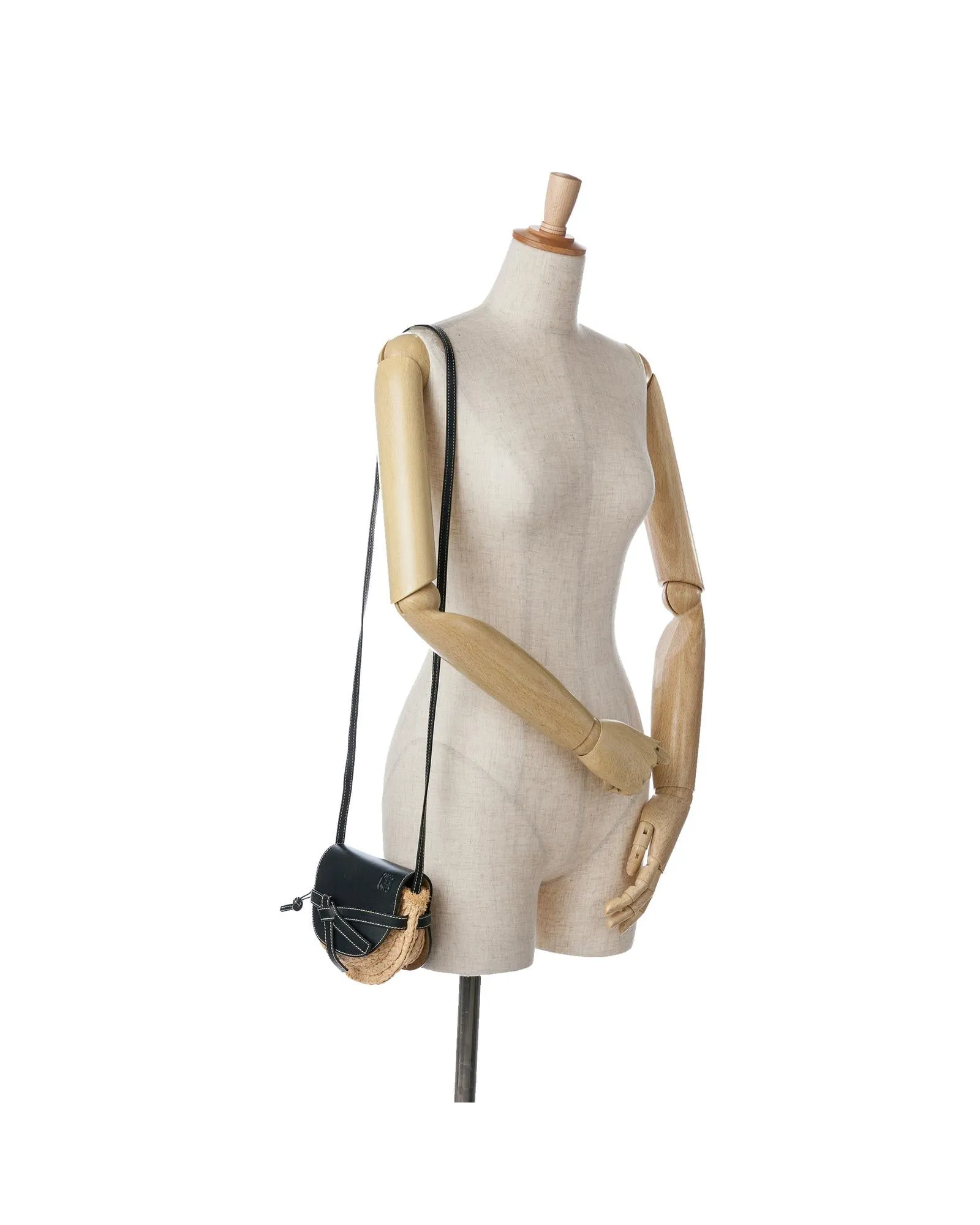 Mini Raffia Crossbody Bag with Leather Trim and Knotted Strap Closure