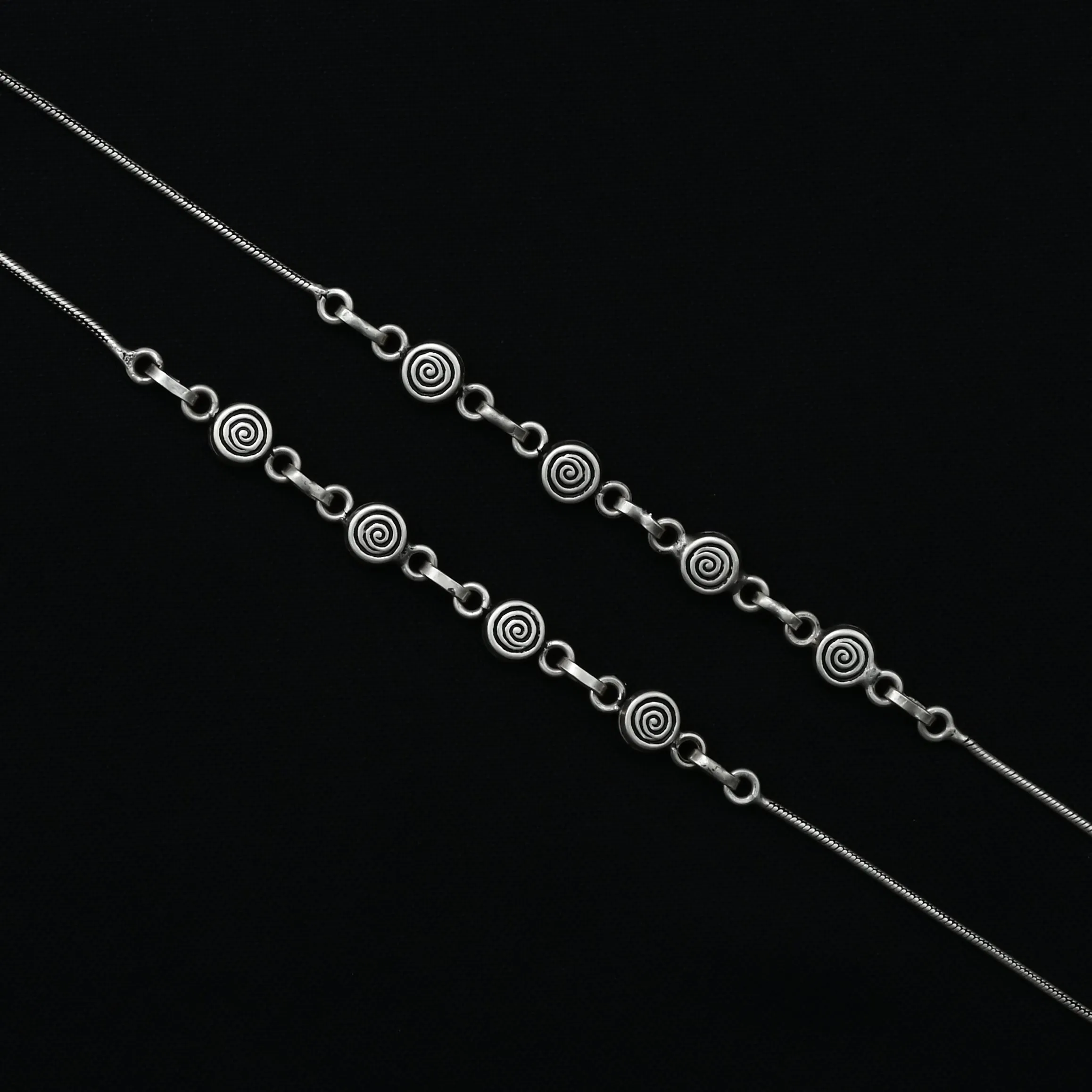 Oxidized Silver Beaded Payal For Women's