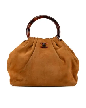 Suede Handbag with Bakelite Handles and CC Turn Lock Closure