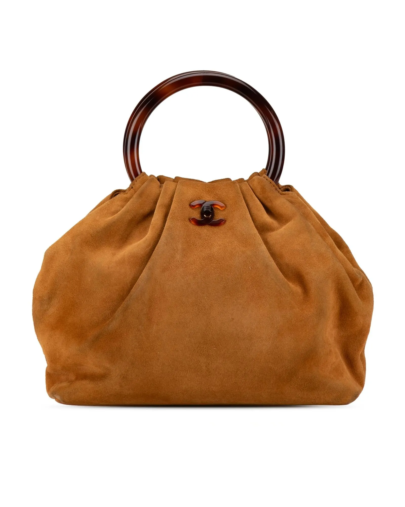 Suede Handbag with Bakelite Handles and CC Turn Lock Closure